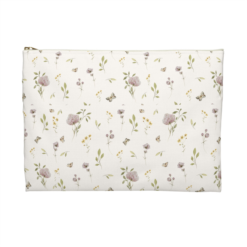 Floral-patterned pouch on a white background