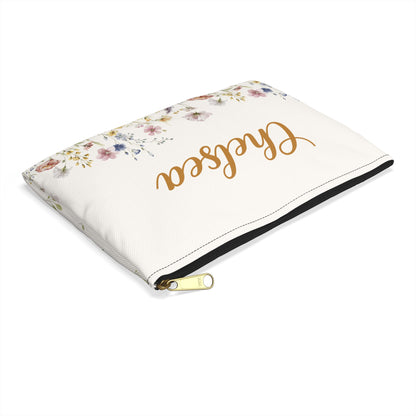 Floral pouch with 'Candice' printed on it against a white background