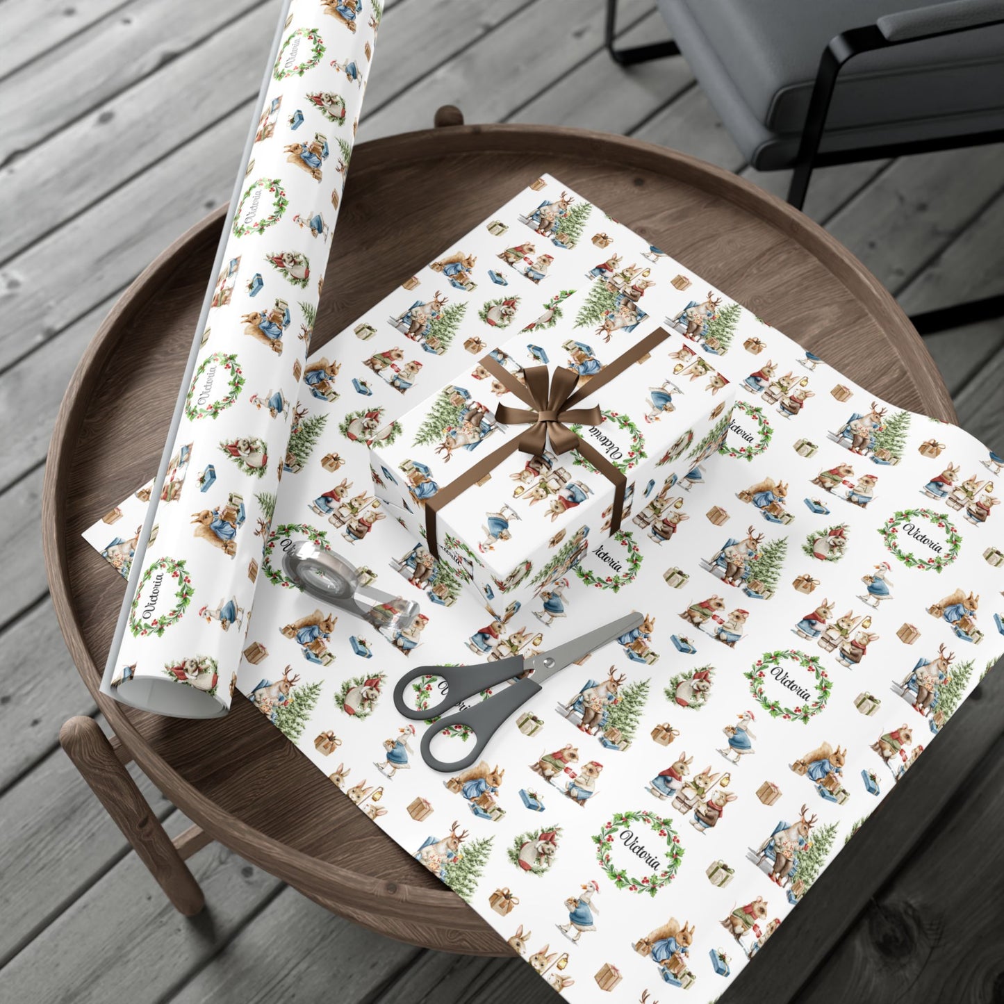 Victorian Animals Personalized Christmas Wrapping Paper