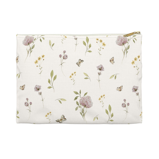 Floral patterned pouch on a white background