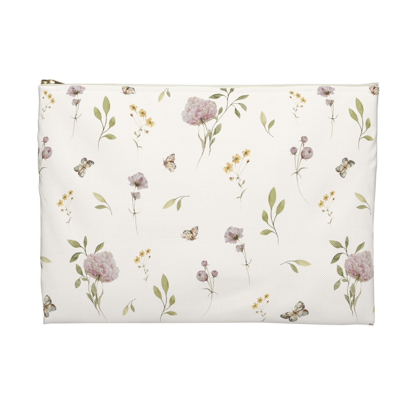 Floral patterned pouch on a white background