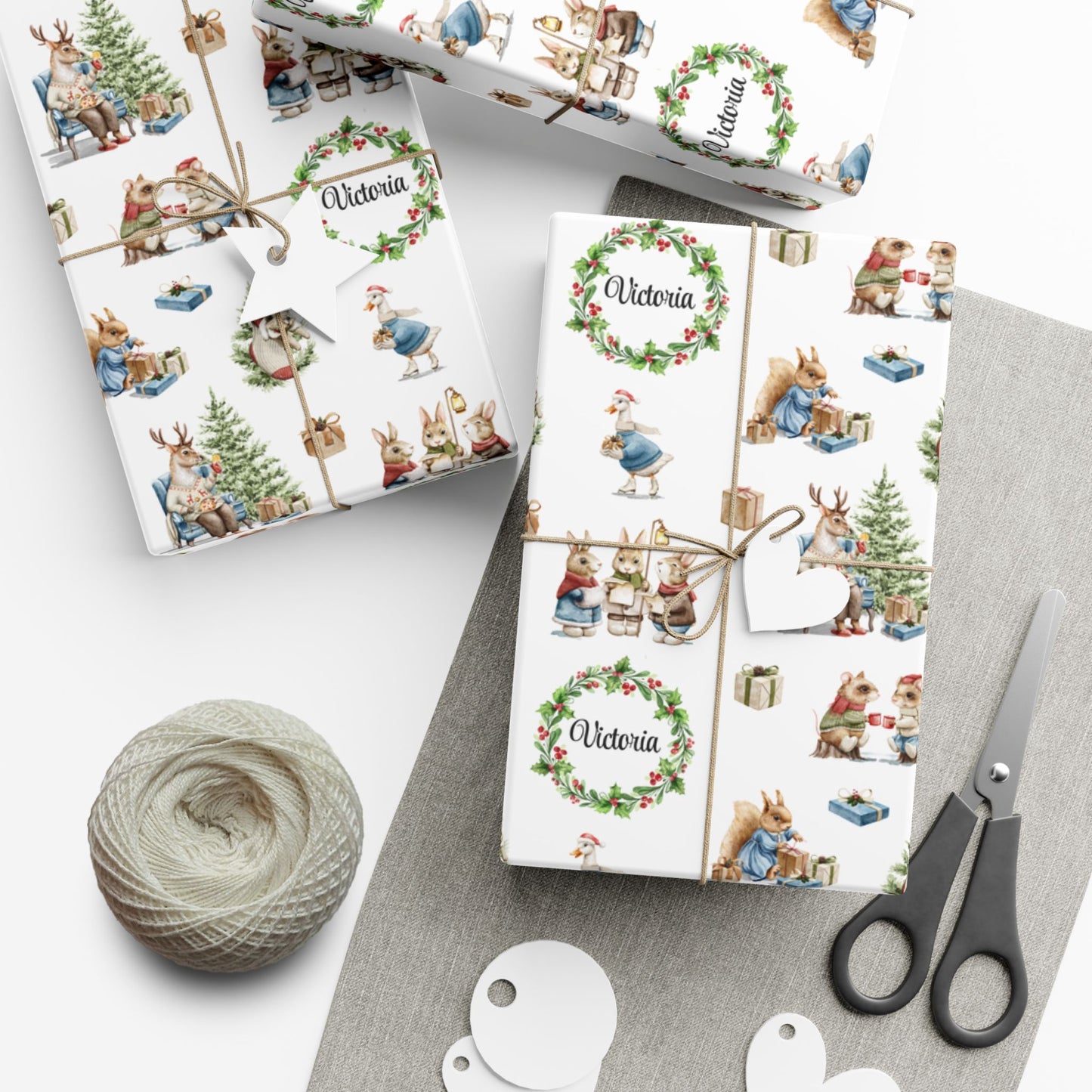 Victorian Animals Personalized Christmas Wrapping Paper