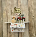 Box style pop-up card with farm and farm animal theme.