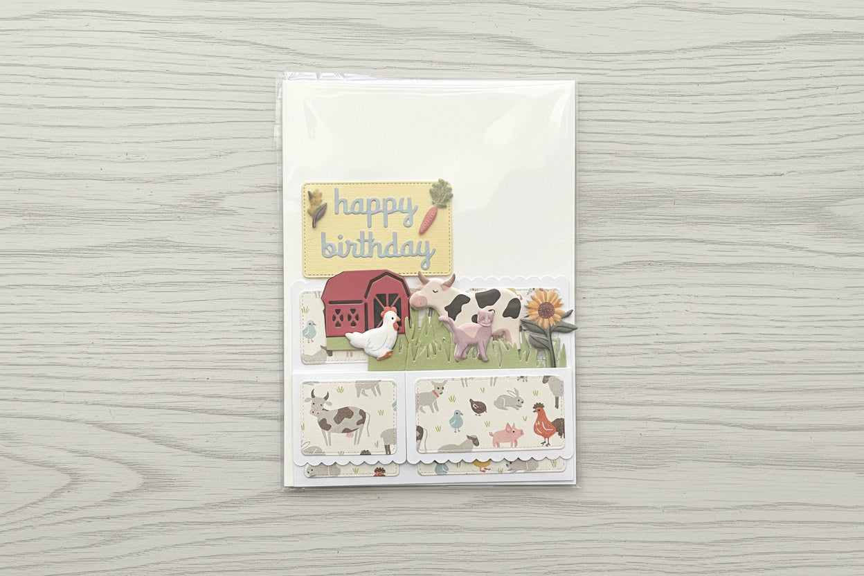 Folded pop-up card in packaging.