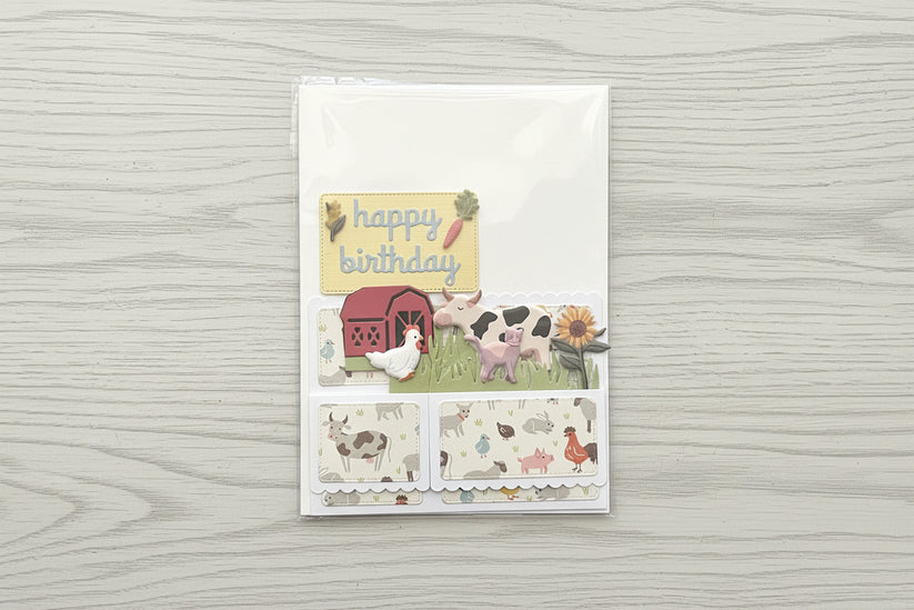 Folded pop-up card in packaging.