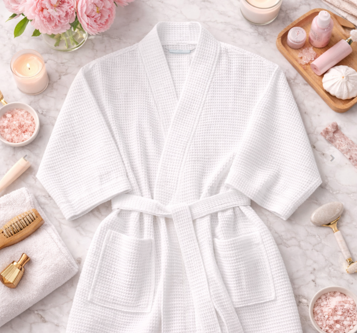 Personalized Waffle Weave Robe | White Embroidered Kimono Robe | Lightweight Cotton Spa Robe Gift