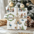 Gift box wrapped with Victorian themed animal illustrations and a wreath with "Bailey" in the middle.