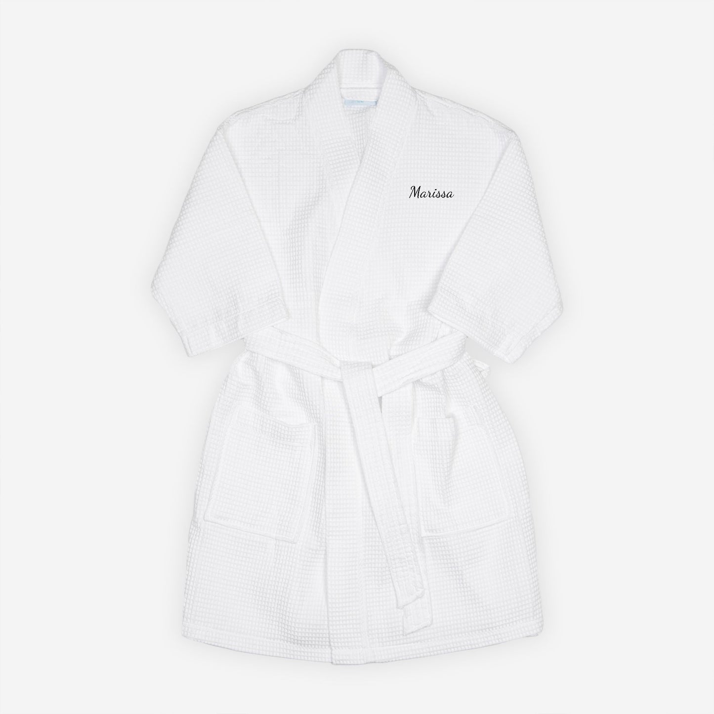 Personalized Waffle Weave Robe | White Embroidered Kimono Robe | Lightweight Cotton Spa Robe Gift