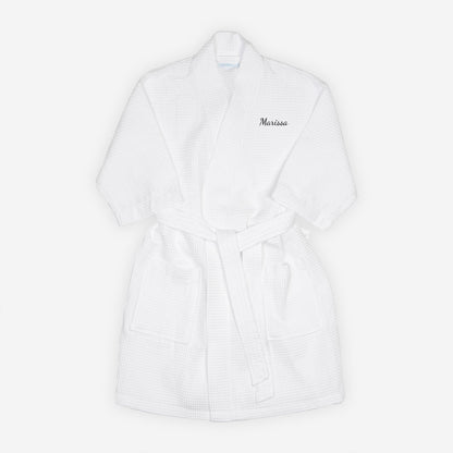 Personalized Waffle Weave Robe | White Embroidered Kimono Robe | Lightweight Cotton Spa Robe Gift