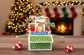 Christmas-themed card with a dog illustration and 'Feliz Navidog' text on a wooden background.
