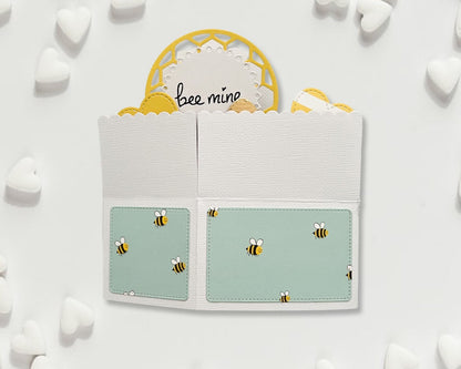 Card with bee design and 'bee mine' text on a white background