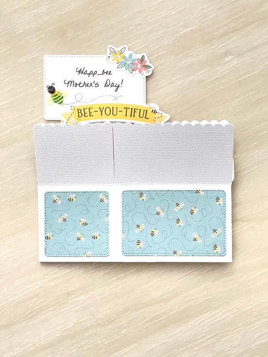 Folded pop-up Mother's Day card with  'Happy Bee Mother's Day' text.