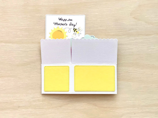 Folded box style pop-up card with message of Happ-bee Mother's Day.