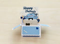 A 3D box pop-up card for Father's Day in blue and white, showing tools.