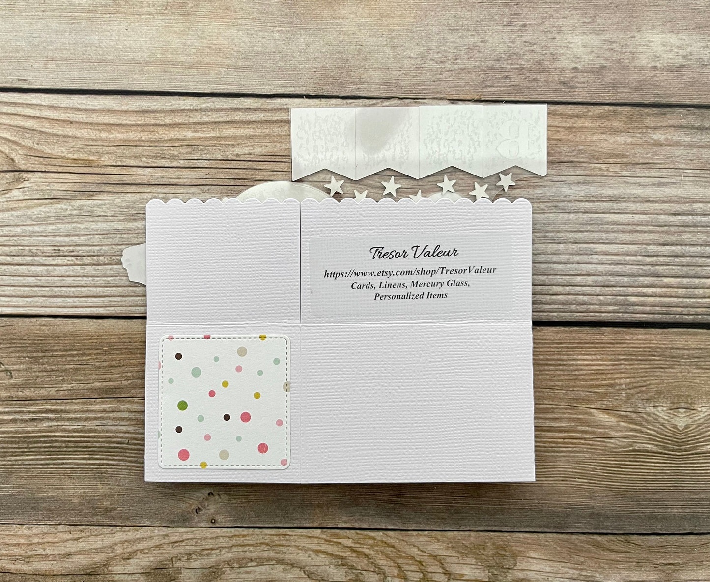 Back of a folded 3d pop-up card in a baby theme