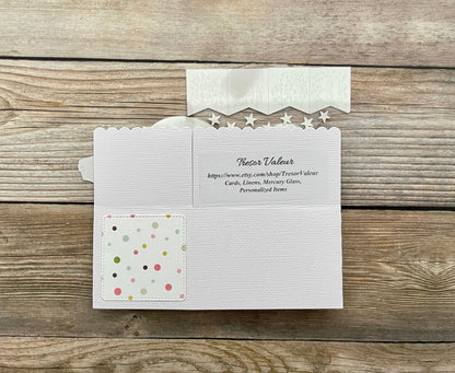 Back of a folded 3d pop-up card in a baby theme