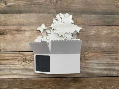 Back of folded box style pop-up card.