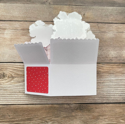 Box style pop-up card back folded flat.