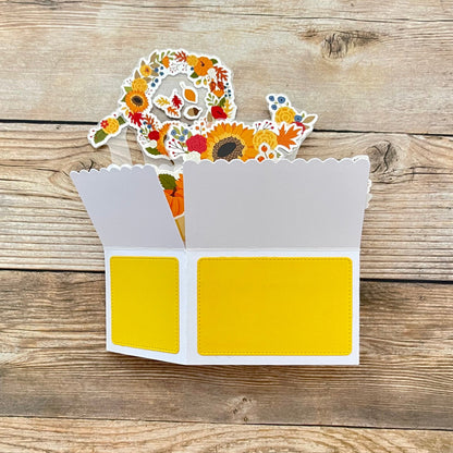 Pop up birthday card shown folded flat.