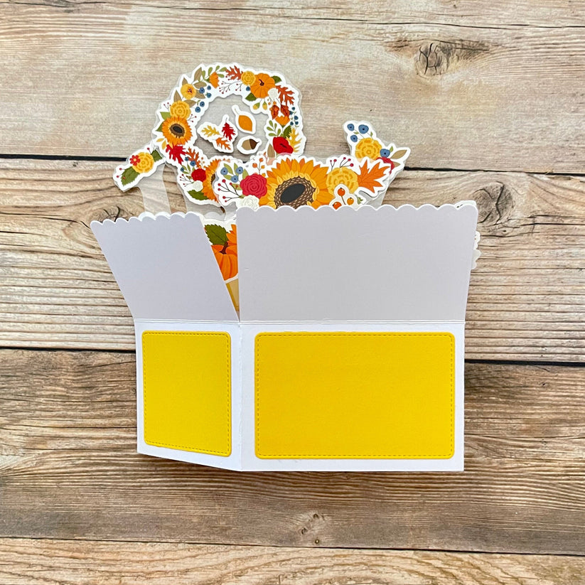 Pop up birthday card shown folded flat.