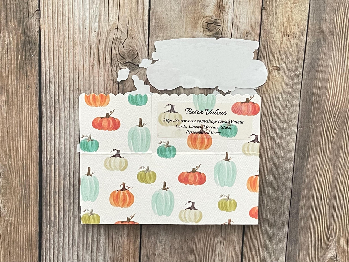 Back of Thanksgiving themed pop-up card.